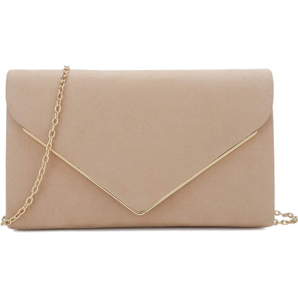 CHARMING TAILOR Faux Suede Clutch Bag Elegant Metal Binding Evening Purse
